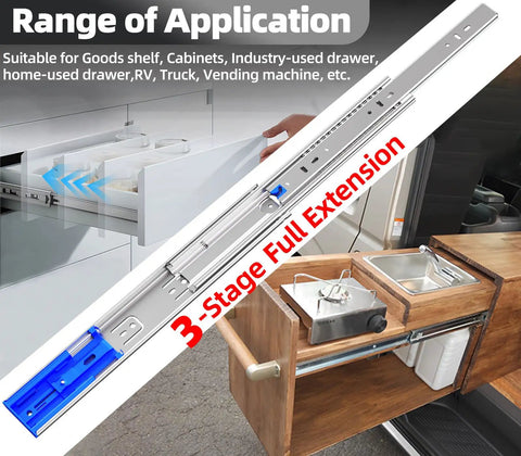 Heavy Duty 24 Inch Drawer Slides Full Extension Soft Close Ball Bearing Side Mount Runners For Cabinets And Tool Boxes 200 Lb Capacity in use, showcasing smooth motion.