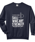 Precision Over Power Fencer Longsword History Sweatshirt For Medieval Knights And Reenactors Relaxed Fit on navy blue background