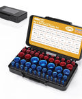 Detachable Thread Gauge Set With 52 Nut And Bolt Gauges 28 Inch And 24 Metric Box Bolt Size Finder in open and closed case view.