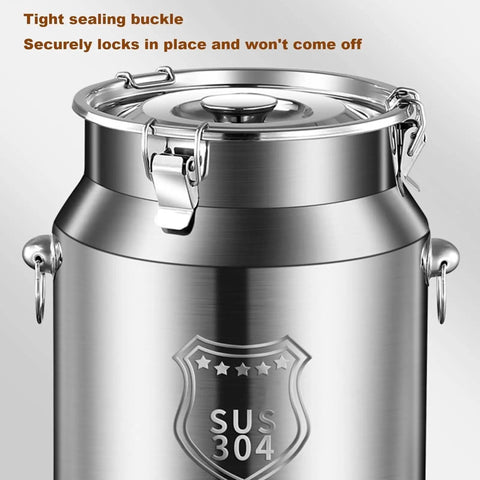Heavy Duty 304 Stainless Steel Storage Bucket Featuring Tough As Nails Construction And Slick Airtight Lid close-up view of sealing buckle.