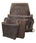 Top Grain Leather Construction Tool Pouch Dominant Right Side With 9 Pockets And A 3 Inch Belt Slit Pro Grade Built For Tough Tradesmen