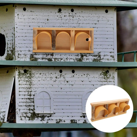 Image showing No Fuss Setup Pigeon Racing Door for coops and bird houses, wooden cage door with rounded corner entrance, European style.
