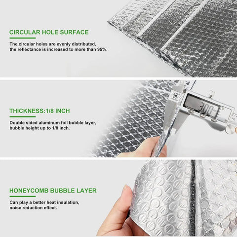 16 By 10 Foot Bubble Double Reflective Insulation Roll With Foam Core Thermal Shield For Rv Windows And Interior Doors featuring circular hole surface and 1/8 inch thickness.