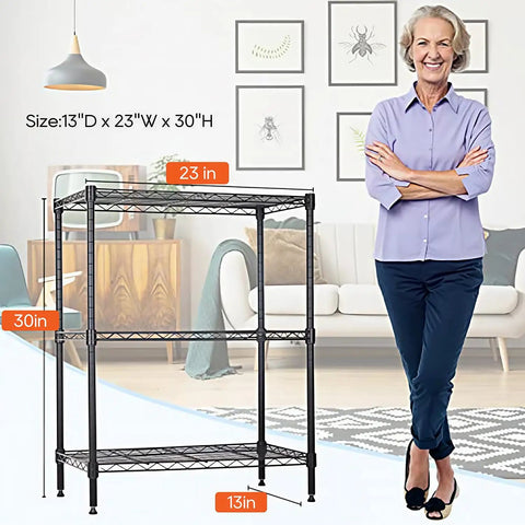 Tough As Nails Three Tier Wire Shelving Rack With Adjustable Steel Bars For Garage Home Closet Organization No Fuss Assembly Fits 23 By 13 By 30 Inches Holds Up To Four Fifty Pounds Black