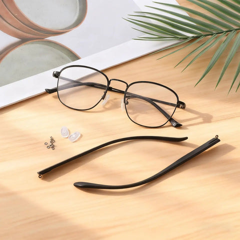 Kick Your Broken Frames Back To Life With This Heavy Duty TR90 Eyeglass Temple Replacement Kit Includes Screws Nuts Wrench And Nose Pads For A Super Quick Snap Fix with TR90 arms, screws, and nose pads.
