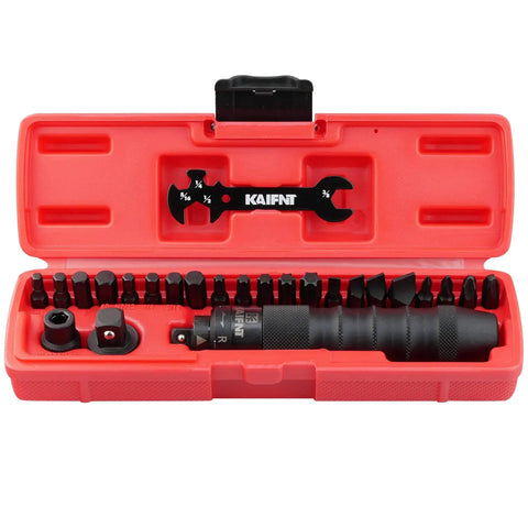 Heavy Duty Manual Impact Driver Set With Three Eighths Inch And One Half Inch Drive, Twenty Five Piece Kit For Loosening Rusted Fasteners