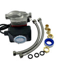Premium 115V Hot Water Pressure Booster Pump ThreeSpeed Stainless Steel Circulator with hoses and fittings for plumbing upgrades.