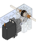 Diagram of Aluminum Worm Gear Drivebox 4 To 1 For Robotics Builds with channel, axles, bushings, and precision spur gear and worm set