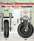Heavy Duty Gate Wheel For Metal Gates And Fences, Eight Inch Gate Caster Fits One And A Quarter To Two And A Quarter Inch Outer Diameter, Anti Slip Rubber Tread, Galvanized Wheel Surface For Corrosion Resistance, 550 Lb Capacity, Black, One Pack, side view with dimensions