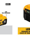 20V Max XR Premium 5.0Ah Battery Pack Two Pack With 3 LED Fuel Gauge Longer Run Time For High Demand Power Tools Lightweight Lithium Ion Dual Battery Set