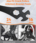 All In One 3 In 1 Bike Pedal Wrench With 15 16 24 Mm Openings, 320 Mm Extra Long Pedal Removal Tool, Multi Functional Bicycle Spanner shown with labels.