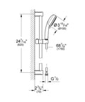 Technical drawing of Tempesta Cosmopolitan 100 2 Spray Shower Rail Set showing dimensions and Starlight Chrome Finish details.