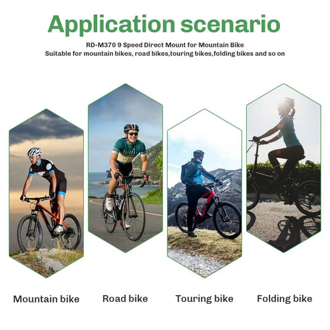 Image showing cyclists on different bikes with 9 Speed Rear Derailleur Direct Mount For Mountain And Road Bikes