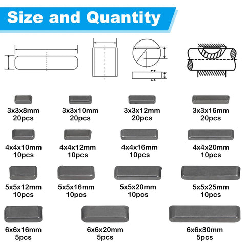 Woodruff Key Stock Assortment Kit With 175 Pieces In 15 Popular Sizes Carbon Steel Round Ended Feather Keys For Parallel Drive Shafts And Fasteners In Mechanical Industry Crankshaft Applications