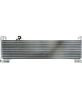 Get Your Ride Running Smooth With This High Performance Transmission Oil Cooler Built Specifically For Cadillac SRX And STS Models From 04 To 11 Featuring Durable Construction To Cool Down Heat And Prevent Slipping While You Cruise In Style., silver metal transmission oil cooler with mounting brackets, front view