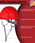 20 Pack Hard Hat Bulk With Adjustable 4 Point Abs Safety Helmets Showcasing red helmet with headlight and adjustable chin strap features.