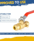 1/2 Inch Push Fit Ball Valve With Drain Full Port Brass Shut Off For Copper PEX CPVC Plumbing Fittings Pack Of 5 Lead Free DZR Brass