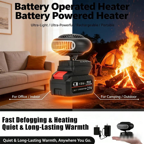Road Ready Rechargeable Battery Powered Car Heater With Silent Kickin Warmth For Indoor Office And Camping Use Keeps You Toasty Cord Free And Comes With Five Batteries For Zero Hassle in a cozy indoor setting.
