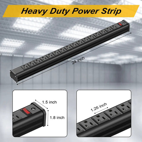Beefy 16 Outlet Surge Protector Power Strip With 10 Ft Extension Cord Built In Circuit Breaker shown in workshop setting