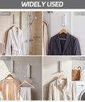 Dang Sturdy Fold Down Coat Hooks For Walls Two Pack Zinc Alloy Wall Mounted Hanger Organizer Rack Heavy Duty White in bathroom and laundry.