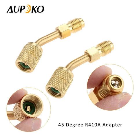 Two Pack 5/16 To 1/4 SAE Quick Couplers 45 Degree Angled Vacuum Adapter For R410A Ductless Mini Split Systems HVAC