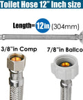 12 Pack Stainless Braided Toilet Water Supply Line 12 Inch with 7/8 inch Ballcock to 3/8 inch Compression Fittings
