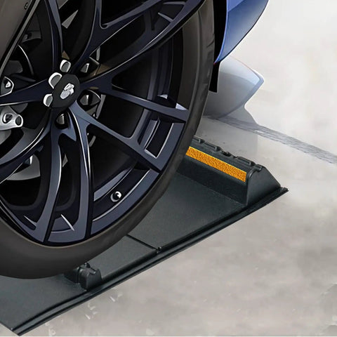 Self Adhesive Anti Skid Rubber Car Parking Guide Mat 2 Pack With Reflective Strips For Cars And Trucks Durable Garage Wheel Stopper