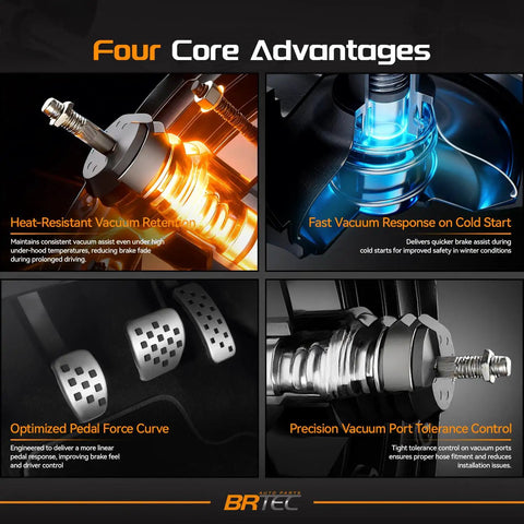 Four core advantages of Heavy Duty Vacuum Power Brake Booster For Ford Edge And Lincoln MKX 2011 To 2015 highlighted.