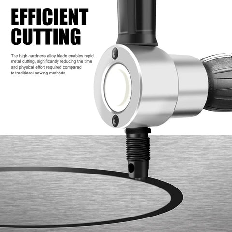 Heavy Duty Alloy Metal Shear Cutter With Interchangeable Heads For Versatile Sheet Metal Cutting, close-up of alloy cutting blade in action.