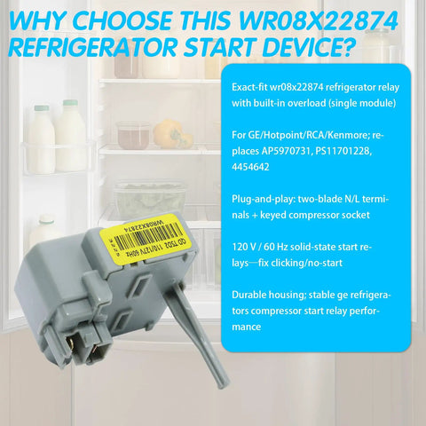 Drop In Refrigerator Relay And Overload Start Kit For GE Hotpoint RCA Kenmore Fridges Replaces AP5970731 4454642 PS11701228