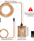 Boho Cylinder Pendant Light Featuring Plug In Flex And Sturdy 15Ft Hemp Rope Plus Handwoven Rattan Shade With Easy Flip Switch For Your Dope Bedroom Lighting Setup dimensions with plug and rope