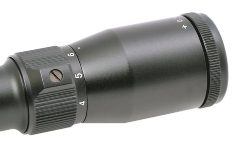 Close-up of 4 To 12X 40AO Air Rifle Scope with Parallax Adjustable Objective One Piece Mount Built In Stop Pin 1 Inch Tube