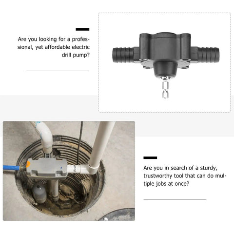 Top view of Ridiculously Compact Electric Drill Pump For Water Transfer Self Priming Liquid Mover with power tool adapter.