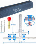 Precision Cabinet Hardware Installation Jig With Automatic Center Punch And Spot Drill Bits For Nail It Every Time Drawer Knob Mounting tools with rulers and drill bits.