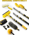 Heavy-Duty Commercial Extension Pole Delivers 4.5 To 18 Ft Reach For True Two-Story Access with various cleaning attachments.
