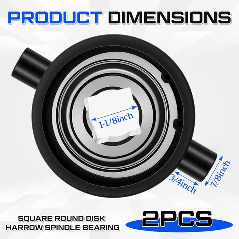 2 Pack Flange Bearings For Disc Harrow With 1-1/8 Inch Square Bore, Heavy Duty Square Shaft Journal Bearing Units, Replacement For Agricultural Equipment And Farm Harrows, Industrial Grade Precision Machined For Quick Install. product dimensions view of steel flange bearing with 1-1/8 inch square bore