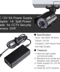 12V 5A AC Power Adapter for Security Cameras CCTV DVR Surveillance System with Splitter Cable in use