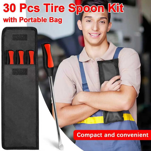 Heavy Duty Tire Spoons Tool Set For Motorcycles Dirt Bikes And Lawn Mowers With 3 Pcs Spoon Bars shown with portable storage bag