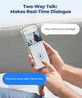 Man using phone app to engage with 4K PoE Security Camera System With Dual Outdoor Cameras 180 Degree Panoramic View and two-way audio.