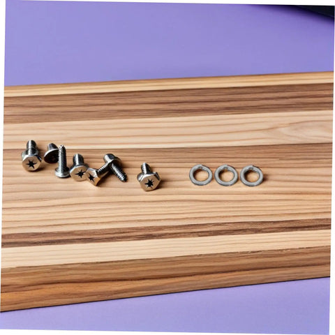100 Pcs Stainless Steel Spring Lock Washer Kit for Bolts and Nuts Heavy Duty Anti Loosening and Vibration Proof Washers Fastener Set for Car Assembly and General Repair, with bolts and washers on wood