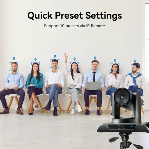 Group in meeting with 4K AI Auto Tracking PTZ Camera With 3X Optical Zoom And 93 Degree Wide Angle for video conferencing.