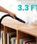 Cordless Handheld Vacuum Cleaner With 500W Motor, 5 In 1 Lightweight Powerhouse used on wooden shelf, extends to 3.3 ft