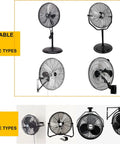 Image showing compatible and incompatible fan types for Tough As Nails Heavy Duty Fan Cover For Outdoor Patios Sheds Rain Snow Shielding 24 Inch Pedestal Wall Industrial Fans With Weather Resistant Steel Mesh Guard.