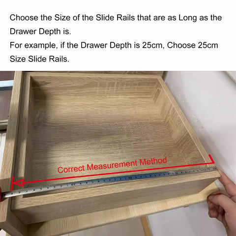 Drawer measurement for Heavy Duty Soft Close Drawer Slides 200 To 450mm Full Extension Bottom Mount 2 Section Guide installation