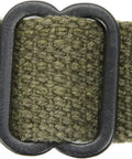 Close-up of Pack Of 2 WWII M1 Carbine Web Sling 1 Inch OD Green Canvas Rifle Sling with black buckle detail.