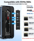 Badass M.2 NVMe SSD Enclosure With Smart Fan Cooling supports various sizes 2230 2242 2260 2280 for smooth transfer speeds.