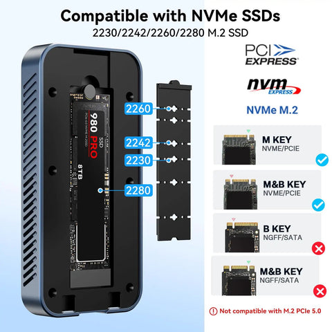 Badass M.2 NVMe SSD Enclosure With Smart Fan Cooling supports various sizes 2230 2242 2260 2280 for smooth transfer speeds.