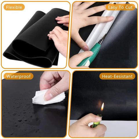 Four views of solid neoprene rubber sheets and strips for DIY gasket material sealing liners shields padding and weather stripping