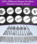 52-piece diamond grinding bit kit for Dremel with 1/8 in shank; assorted cone, ball, cylindrical bits for stone, glass, ceramics