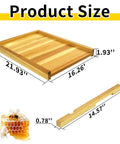 Dimensions of 10 Frame Beehive Bottom Board with Entrance Reducer for Langstroth Hives, solid pine, ventilated design, wax dip coating.